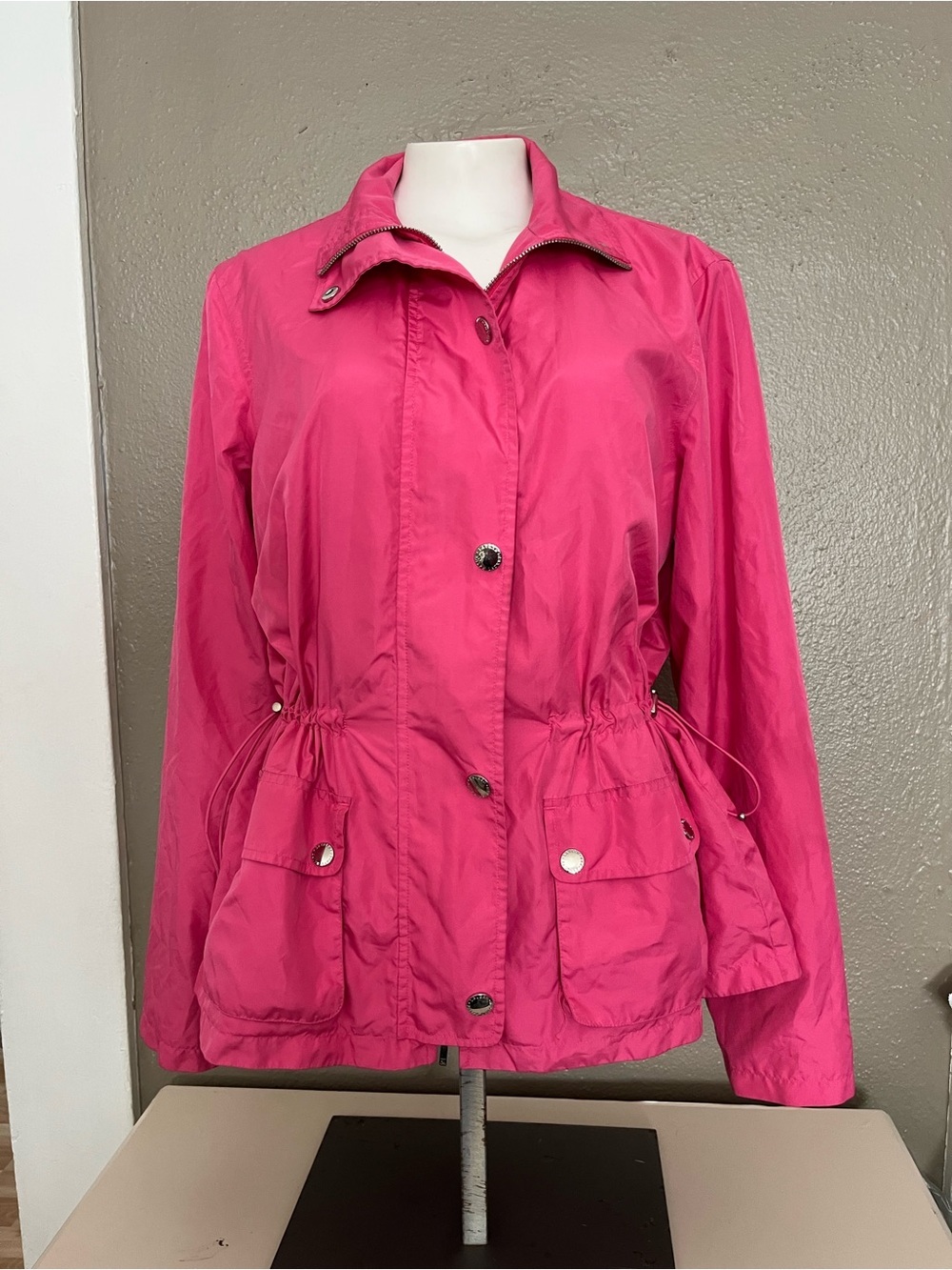 Lauren Ralph Lauren Hot Pink Utility Windbreaker Rain Jacket Cinch Waist M